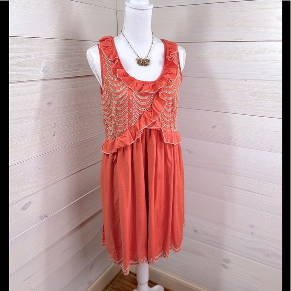 Ryu Dresses & Skirts - Ryu Adorable Papaya Ruffle and Lace Dress L FREE SHIP